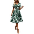 thumbnail image 2 of Warop Summer Midi Dresses for Womens Short Sleeve Wrap V Neck A-Line Dress Floral Print High Waist Boho Sundresses, 2 of 7