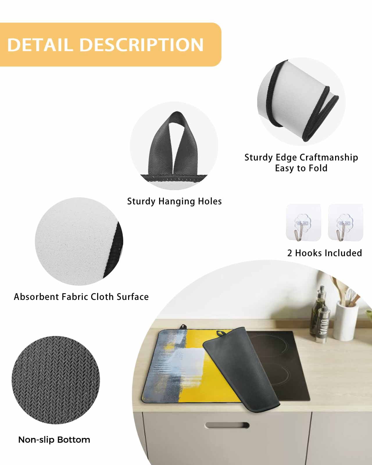 nqOlkjepod Large Induction Cooktop Protector Mat 24"x21", Yellow Grey Stove Top Covers for Electric Stove, Oil Painted Modern Abstract Vintage Stove Burner Cover Mats, Glass Top Stove Cover