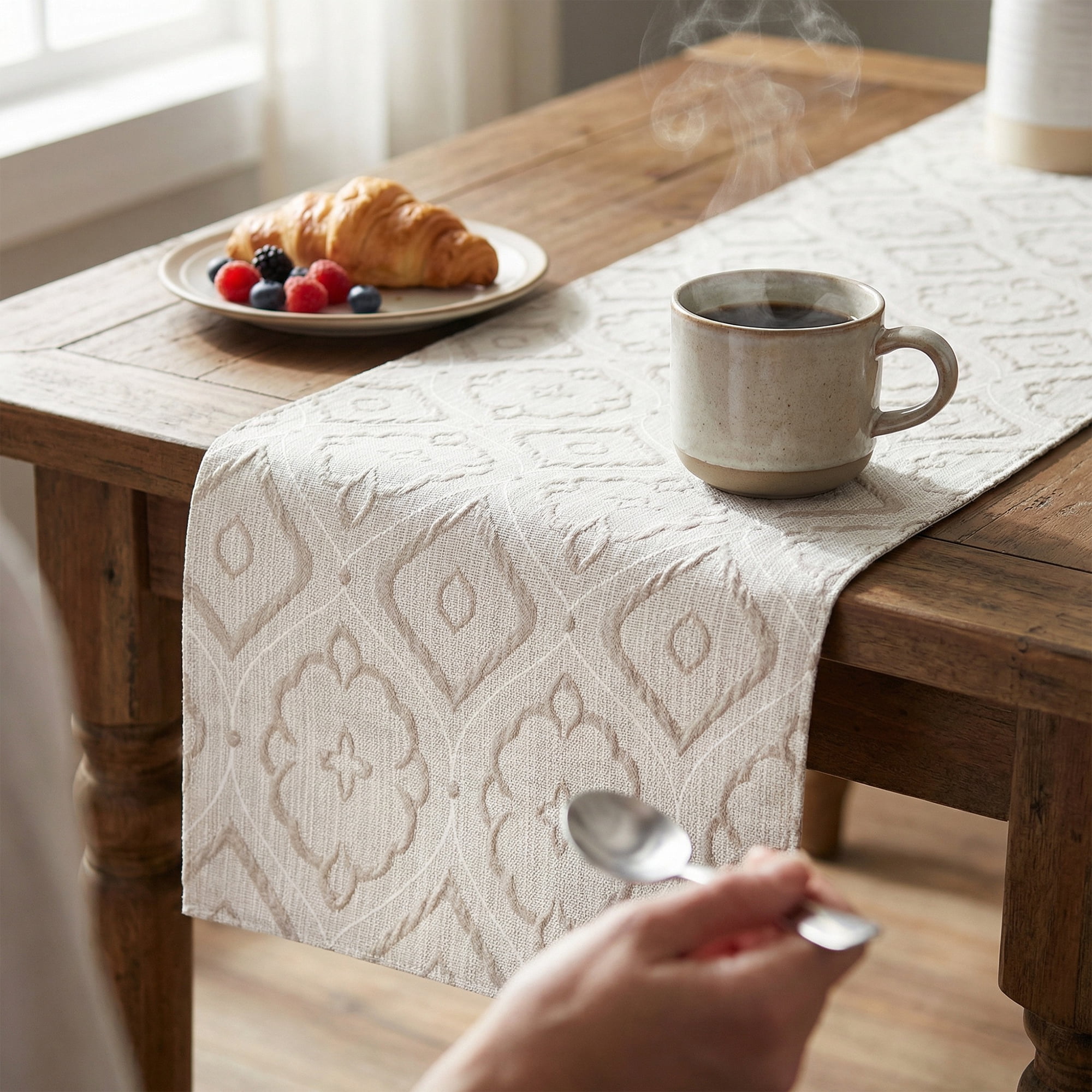 Unique Bargains Long Washable Polyester Runner Table Runner for Table Gray 13.8"x106.3"