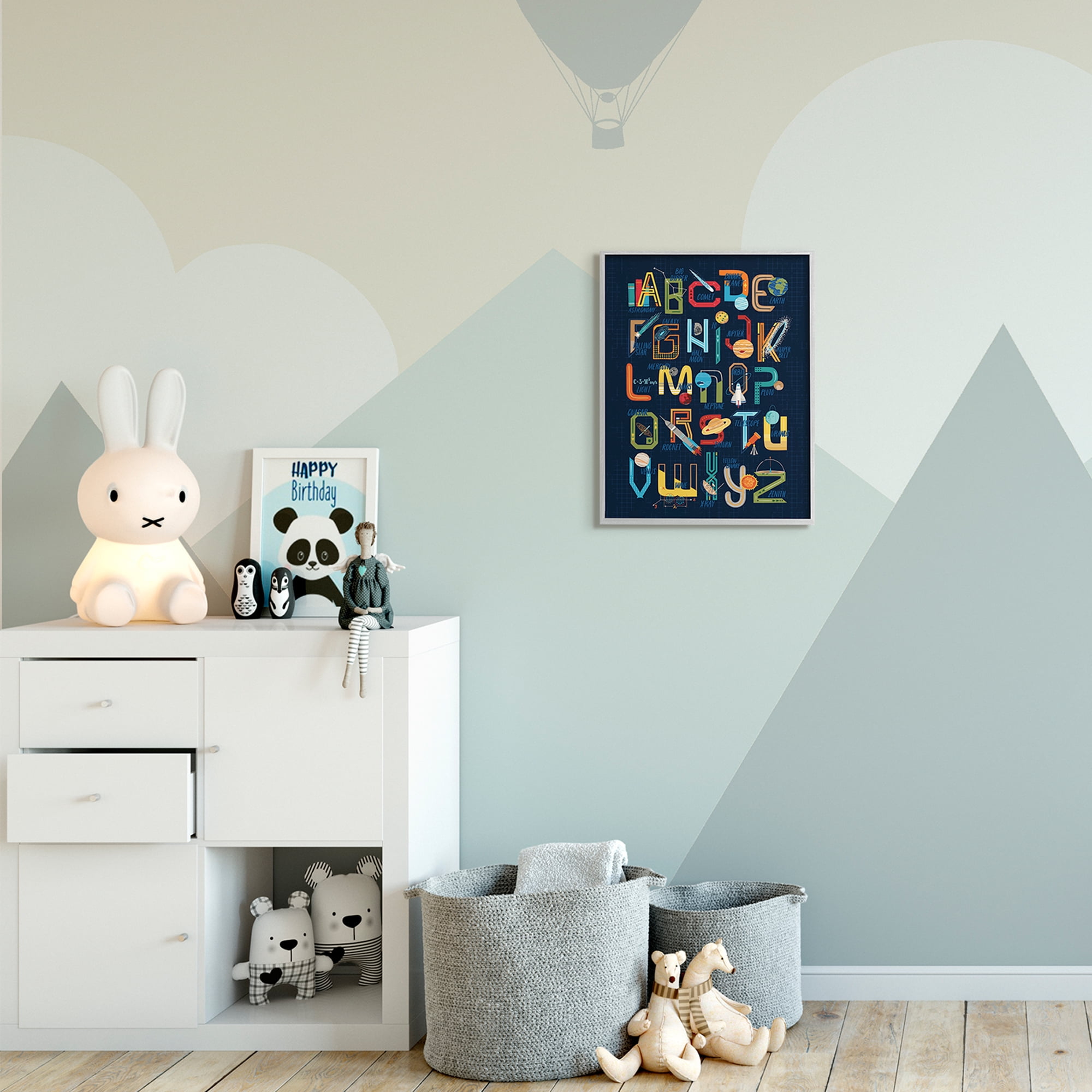Stupell Industries Retro Outer Space Alphabet Blueprint Letter Chart Novelty Painting Gray Framed Art Print Wall Art, 16 x 20