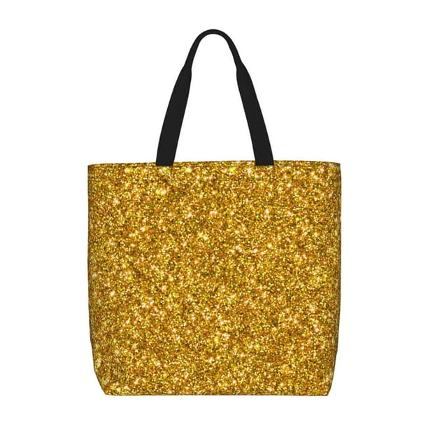 Fotbe Gold Glitter Bolsa Tote con Estampado para Mujer, Bolsos con Cremallera, Bolsa de Hombro Casual de Gran Capacidad con Bolsillos Internos