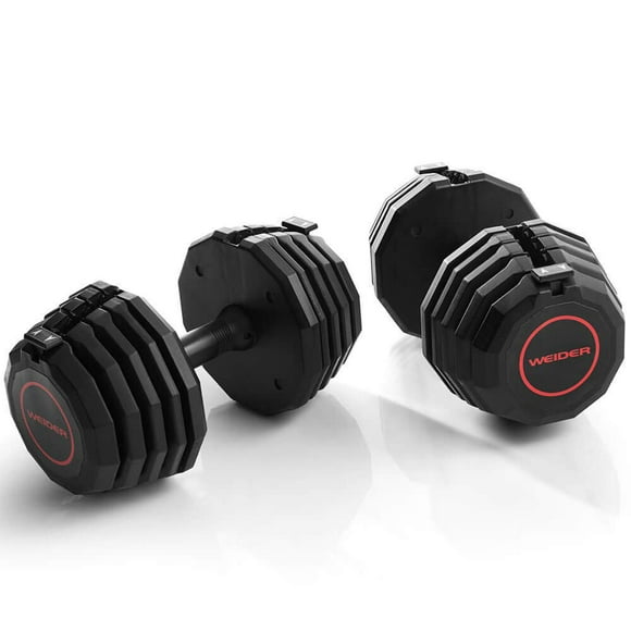 Weider Select-A-Weight Adjustable 50 Pound Dumbbell Pair with Rack for Workouts