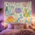 thumbnail image 2 of Dinosaurs in a Pastel Watercolor Garden with Butterflies, Whimsical Fantasy for Kids, Nature Decor Wall Art, Easter Gift, Tapestry Wall Hanging for Nursery and Playroom, 2 of 7