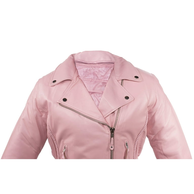 Pink Leather Jacket Women - Brando Leather Jacket - Motorcycle Jacket Women  at  Women's Coats Shop