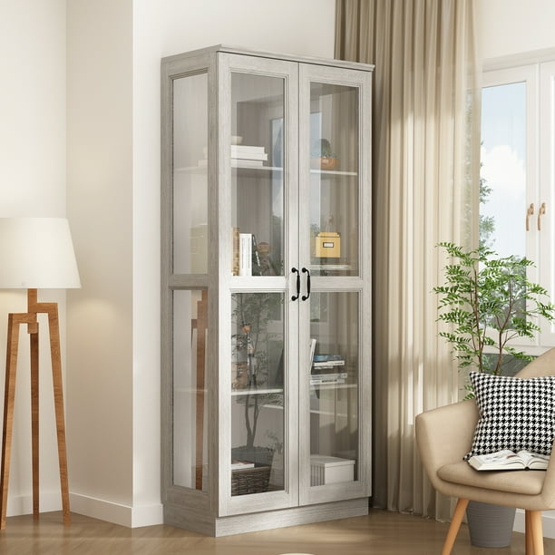 DiDuGo Display with Tempered Glass Door, 4Tier Bookcase