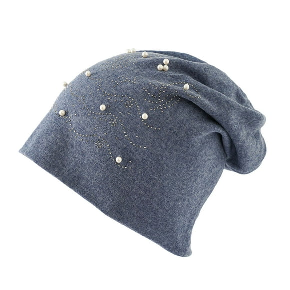 Clearance! HCURIBAD Knit Hats,Unisex Winter Windproof Thickened Pullover Hat Drilling Pile Hat Single Rhinestone Warm Pullover Hat,Skull Cap,Winter Hats,Beanies Cap Dark Blue One Size