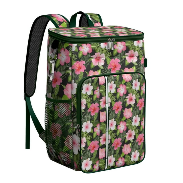 Exotic Floral Insulated Cooler Backpack, Leakproof Lunch Bag with Tropical Flower Pattern for Hiking and Beach