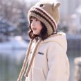 thumbnail image 7 of Wxirdrow Baby Beanie Warm Winter Hat Kids Cute Cat Knit Earflap Hat Fuzzy Fleece Lined Winter Warm Cartoon Protective Cold Weather Cap For Boys Girls Khaki,2-8 Years, 7 of 7