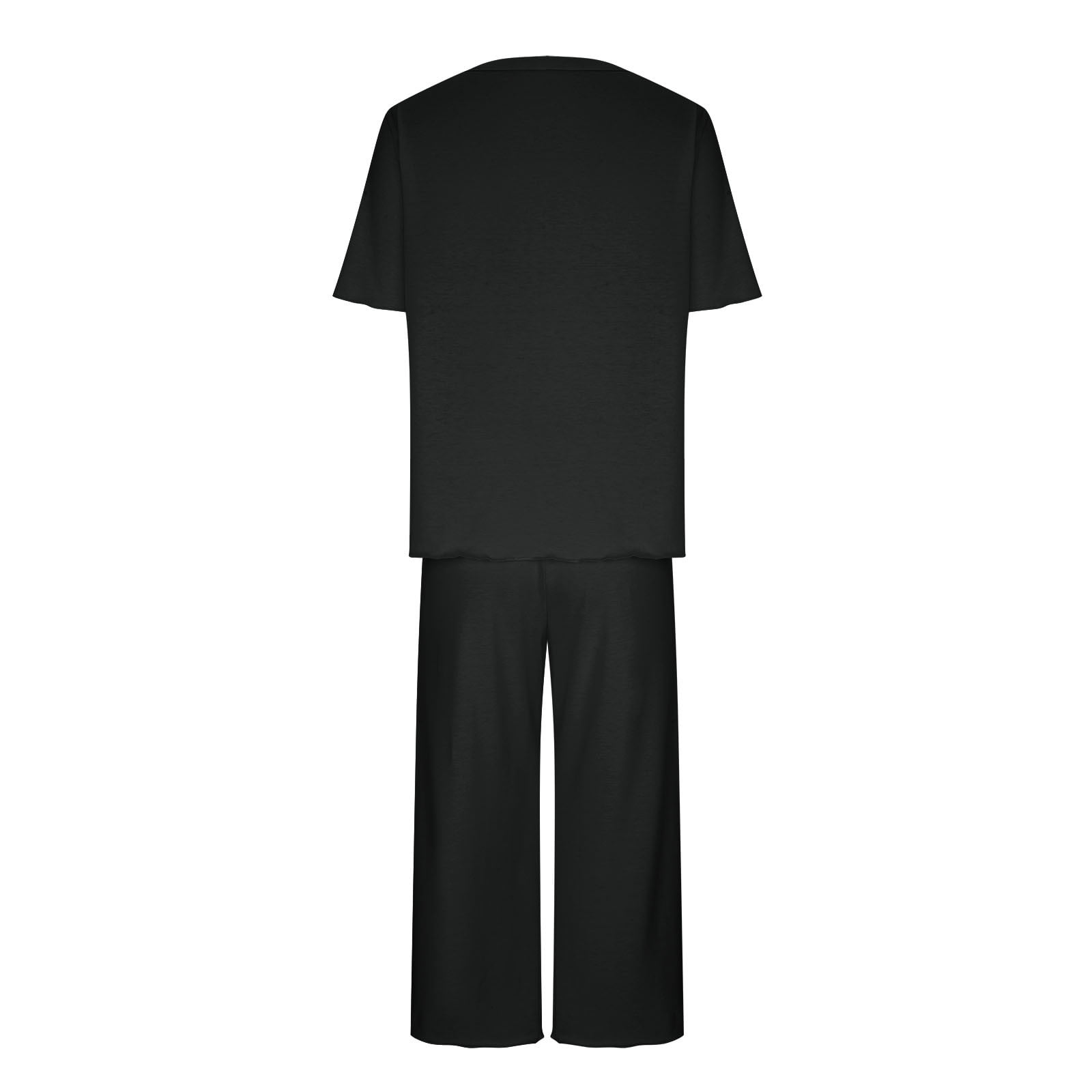 BONIXOOM Womens Christmas Pajamas Family Christmas Pajamas Matching Sets Loungewear Tie Short Sleeve Sleepwear Sets Solid Black XL
