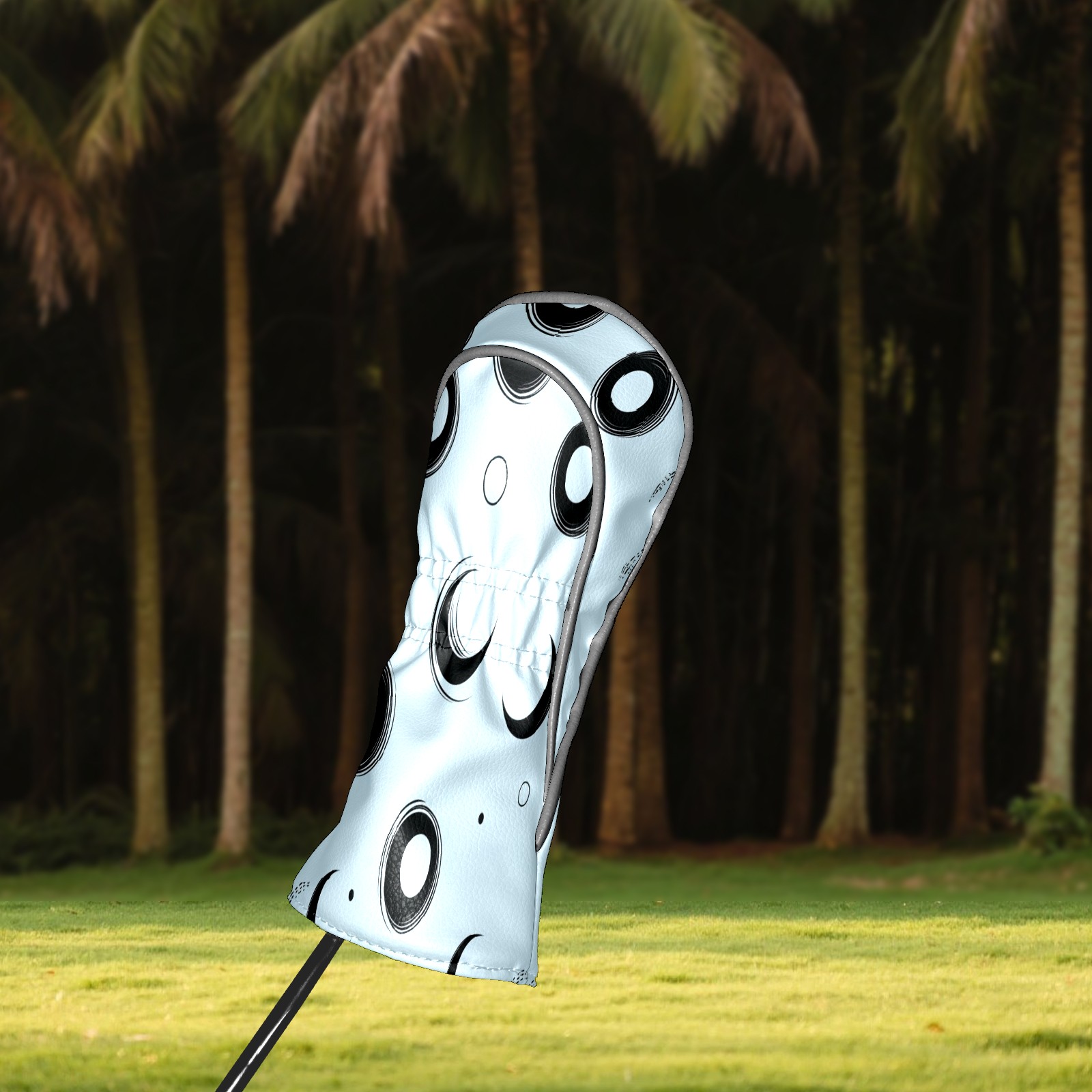 Golf Head Covers Circle Pattern Design for Driver, Wood & Hybrid, Premium Waterproof PU Leather with Plush Lining, Unique Abstract Golf Gifts