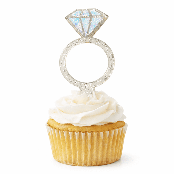 CakeDrake Cake Picks Diamond Ring Wedding Cupcake Toppers 24 Count
