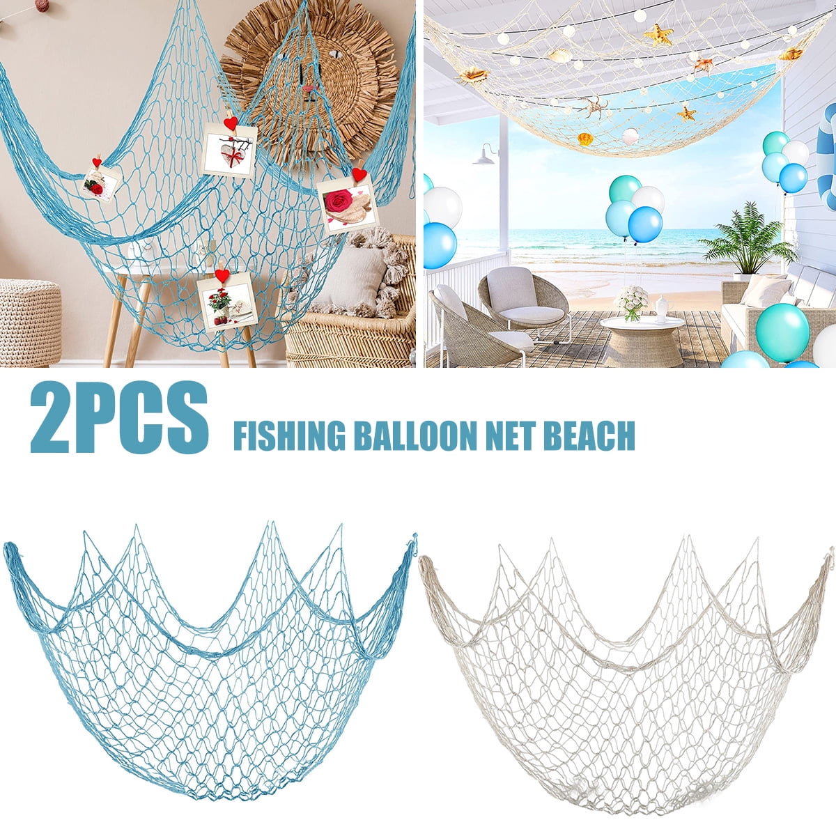 Toorise 2 Pcs Decorative Fish Net Made of Cotton Rope , 39.4 x 78.7 Inches  Nautical Fish Net for Home Bedroom Party Wall Ocean Themed 