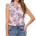 thumbnail image 1 of Blusas sin mangas con volantes para mujer Blusa floral de verano con cuello levantado y volantes Rosa S, 1 of 5