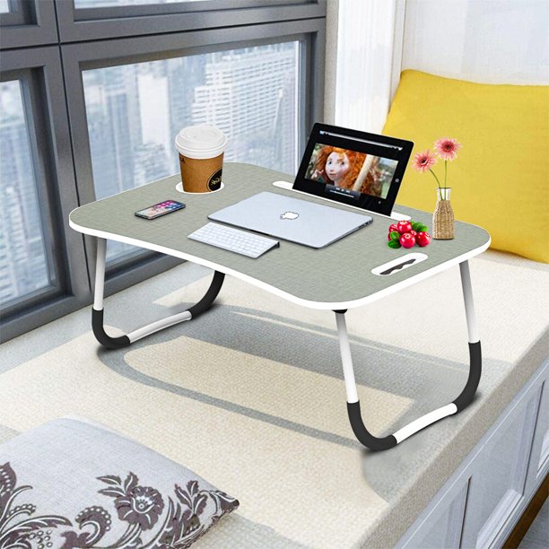 Portable Foldable Lap Standing Desk, Folding Bed Desk Table for Laptop, Breakfast Serving Bed