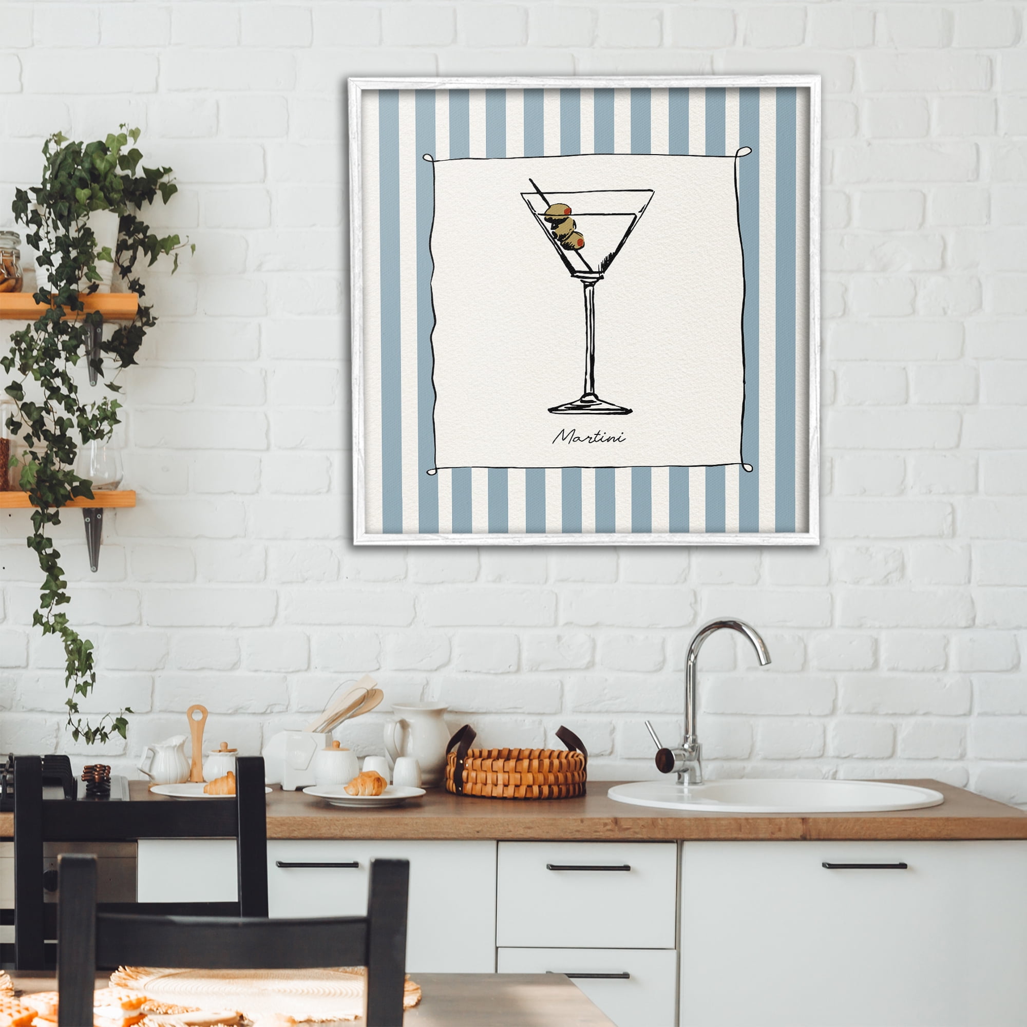Stupell Industries Martini Summer Stripes White Framed Giclee Art, design by Susan Jill