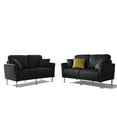 thumbnail image 2 of Set of 2 Velvet Sofa Couch Set, 2 Piece Loveseat Sofa Set with Removable Cushions and Free Throw Pillow, Comfy Furniture Sofa Set with Metal Legs for Home,Living Room, Beroom and Office, Black, 2 of 7