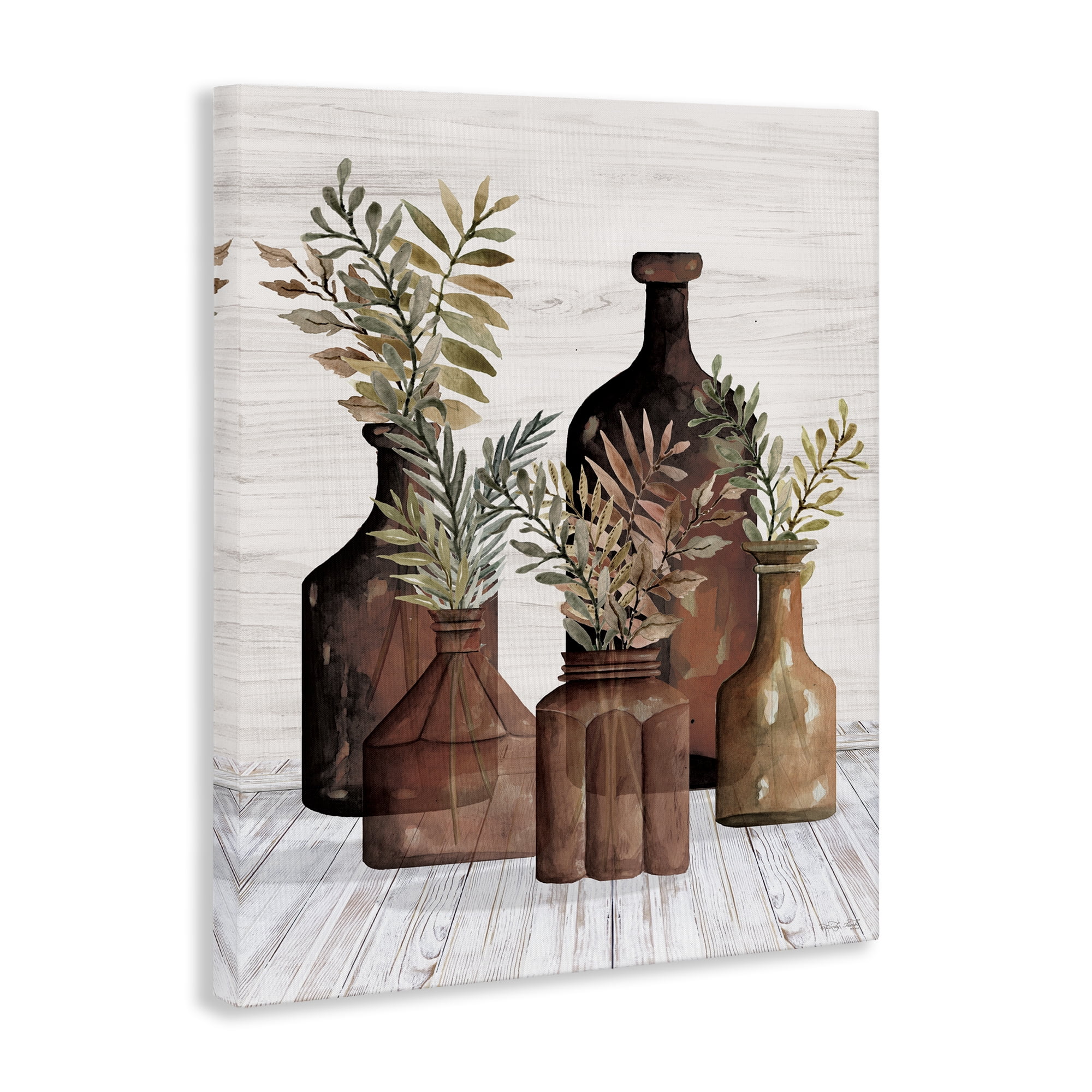 Stupell Industries Brown Pottery Botanicals Plants & Flowers Painting Wrapped Canvas Art Print Wall Art, 24 x 30