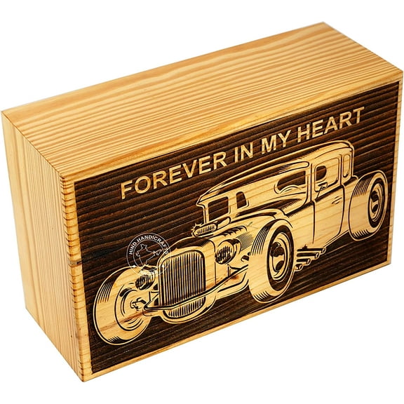 Handcrafted Vintage Car Wooden Cremation Urns for Human Ashes Adult Large - Tree of Life Funeral Urn Box - Burial Urns for Columbarium (250 LB - Pinewood, Love)