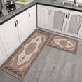 thumbnail image 3 of Boho Brown Pattern Kitchen Rugs and Mats Sets Of 2, Funny Kitchen Decoration Rubber Backing Non-Slip Absorbent Mats for Sink Waterproof Runner Rug for Laundry Room 17x30+17x48inch, 3 of 7