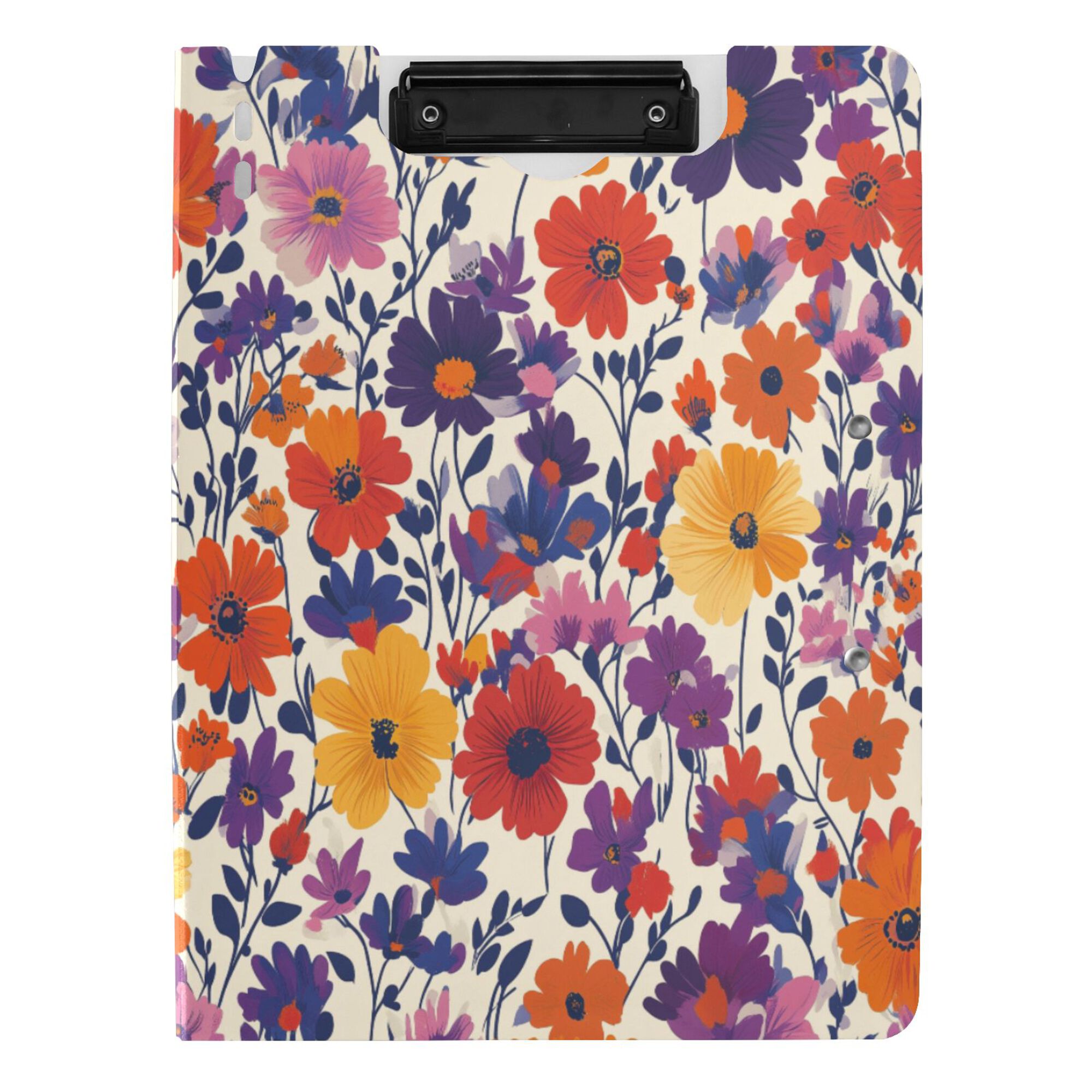 FORMRS A4 Clipboard Folder with Pen Holder Horizontal Foldable School Office Binder, Colorful Flowers Pattern