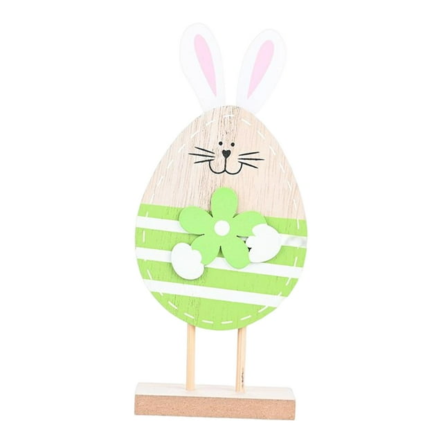 Adorno de conejo de Pascua de madera, decoración de Pascua, figura de conejo coleccionable, decoración Verde
