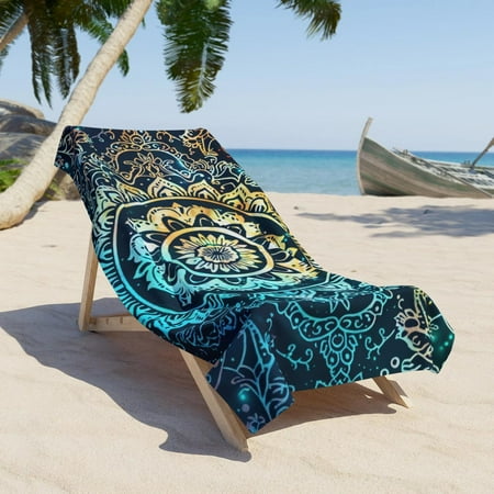 Teal and Yellow Mandala Beach Towel Oversized Poolside AccesS1ory