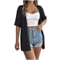 thumbnail image 3 of BiZtdJrK Lightweight Crochet Cardigan for Women Short Sleeve Kimono Loose Casual Open Front Knitted Cardigan Sweaters Black XL, 3 of 8
