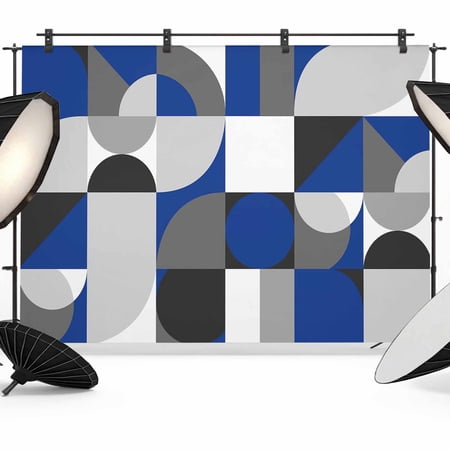 Mid Century Backdrop for Photography Navy Blue Grey Abstract Retro Geometric Modern Photo Backdrop Portrait Background Party Banner Photo Backgrounds for Studio Booth Props 7x5ft