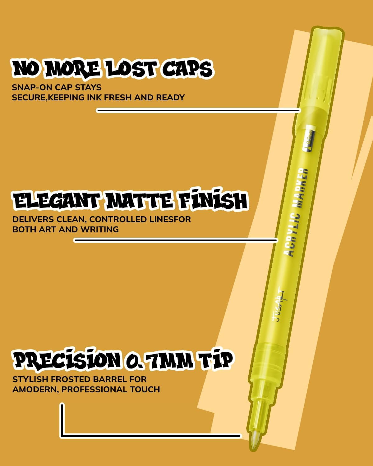 JusArt 4 Pcs Gold Jumbo Poster Marker Set, 15mm Wide Tip and 0.7mm Fine Tip, Acrylic Paint Markers for Rock, Fabric, Glass, Metal, Wood