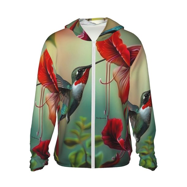Fotbe Hummingbird Floral Paradise Chaqueta con Protección Solar UPF 50+ para Hombre y Mujer, Camisa con Capucha y Bolsillos-Small