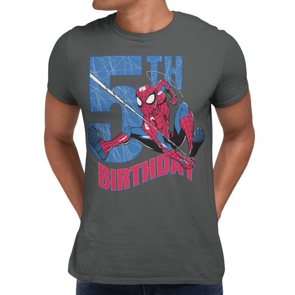 Marvel Spider-Man 5th Birthday Hero Web Action Men's T Shirt (Charcoal, S-XXXL)