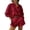 Red, variant on Women's Linen-Blend Relaxed Fit Two-Piece Set, Collared Long Sleeve Shirt with Matching High Waist Shorts, Casual Outfit for Everyday Wear and Vacation