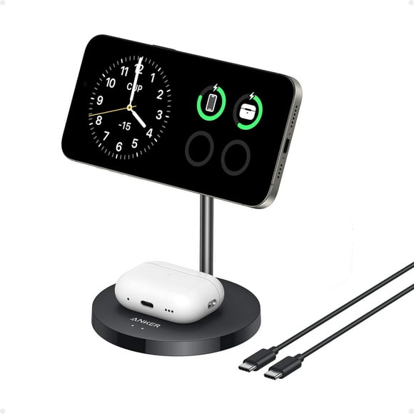 MagSafe Compatible MagGo Charger Stand, iPhone 16 Wireless Charger, 2-in-1 Charging Station, Qi2 Certified 15W Max Charging, for iPhone 16/15/14/13/12, AirPods Pro (Black, No Adapter)