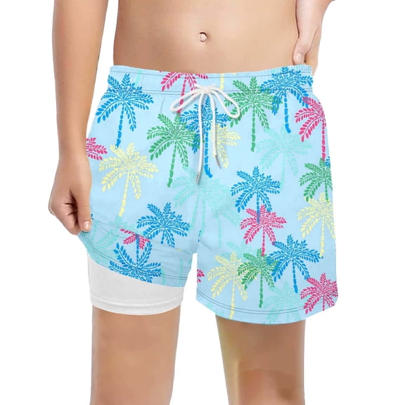 Boys Swim Trunks with Compression Liner Kids Stretch Quick Dry Swimming Shorts