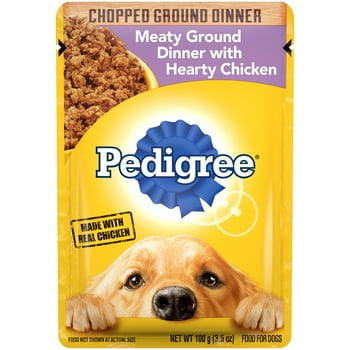 Pedigree Chopped Ground Dinner Wet Dog Food for Adult Dog With Hearty Chicken, 3.5 oz Pouches