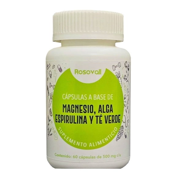 Suplemento alimenticio Rosovall magnesio, alga, espirulina, té verde 500 mg 60 cápsulas