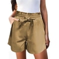 thumbnail image 2 of Cotton Linen Shorts for Women Summer Casual Lightweight Elastic High Waist Wide Leg Loose Flowy Beach Shorts with Pockets, 2 of 6