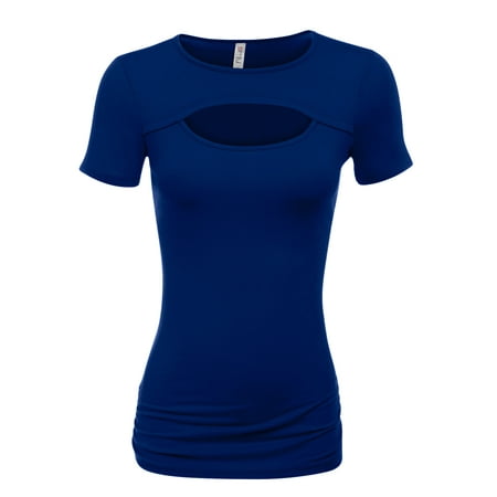 Band Keyhole - Simlu Royal Blue Womens Keyhole Top Short Sleeve Tops- Made in USA