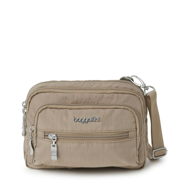 Baggallini Bolso bandolera pequeño con triple cremallera para mujer - Riñonera convertible de 8x6 pulgadas - Ligero resistente al agua