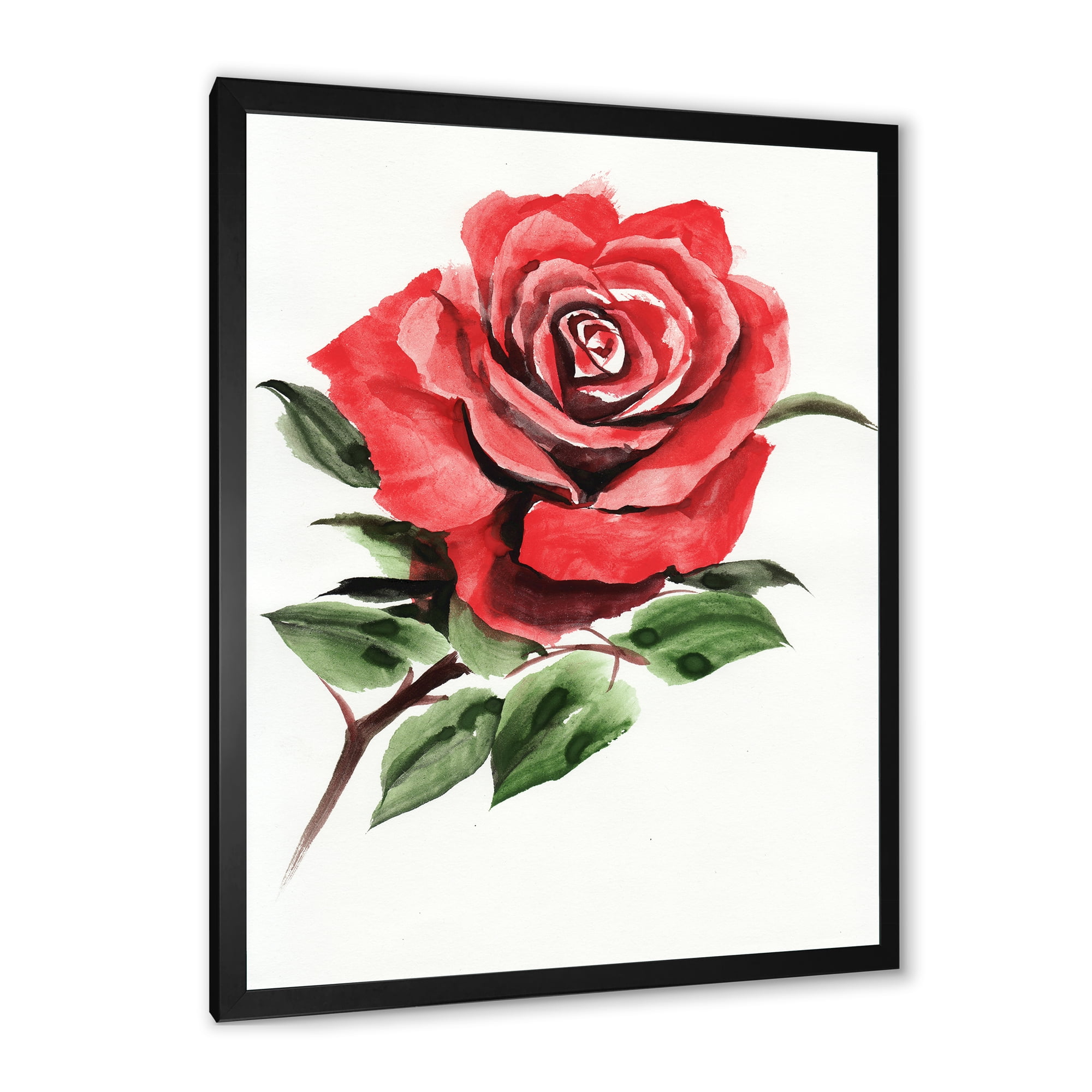 Designart 'Ancient Red Rose Flower III' Traditional Framed Art Print