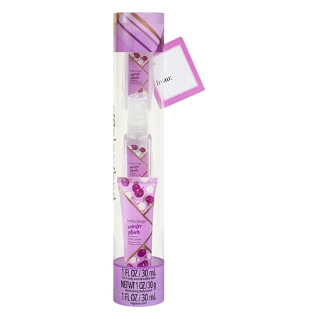 Bodycology Winter Plum Fragrance Mist, Body Cream, and 2 in 1 Body Wash & Bubble Bath Stocking Stuffer, 3 PC
