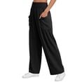 thumbnail image 3 of Favoffer Women Elastic Waist Long Pants Solid Color Ruched Casual Pants Breathable Relaxed Fit Bottoms Fold Hem Pants with Side Pockets for Daily Lounge, 3 of 7