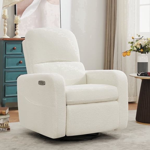 Aemeios Swivel Power Recliner Chair Teddy Nursery Glider Rocking Recliner, White