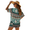 thumbnail image 2 of FKEKYI Women's 2 Piece Set Short Sleeve Shirt & Shorts with Elastic Waist American Tribal Green Geometric Print Summer Beachwear Soft Vacation Outfits Open Front Top Lounge Set, L, 2 of 7