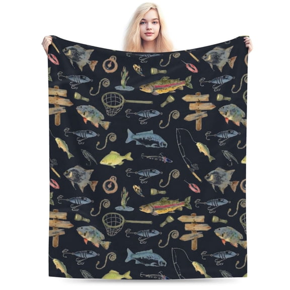 Fish Flannel Fleece Throw Blanket, Ultra Soft Fluffy Fuzzy Blanket 50x40