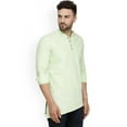 thumbnail image 2 of eloria Indian Traditional Lime Green Thread Work Solid Cotton Blend Kurta For Men's, 2 of 6