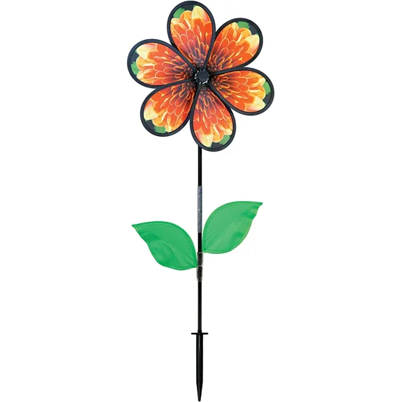 In the Breeze 2642 — 13.5-Inch Mum Spinner with Leaves, Realistic Printed Flower Spinner