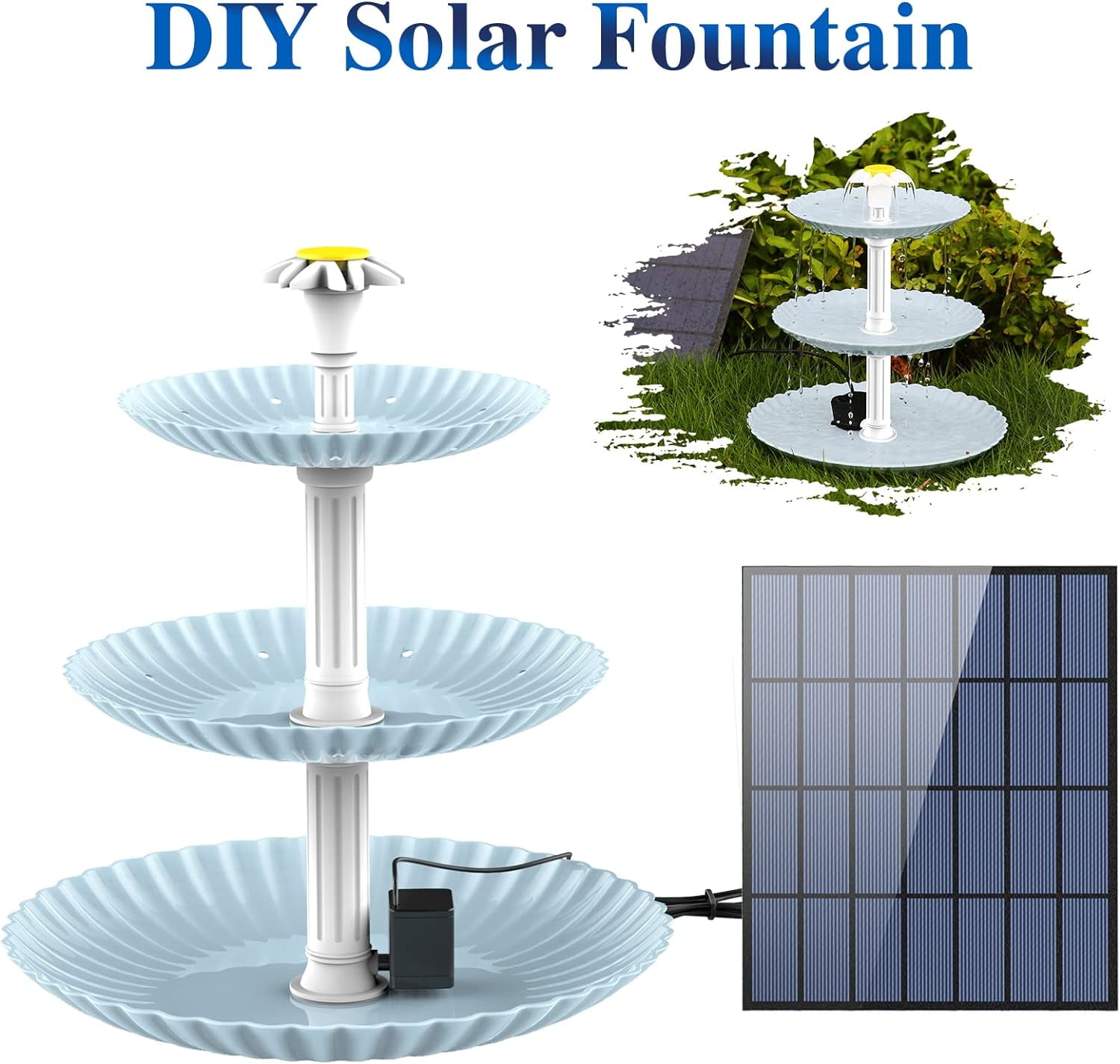 AISITIN 3-Tiered Bird Bath with 2.5W Solar Pump, Garden Decoration