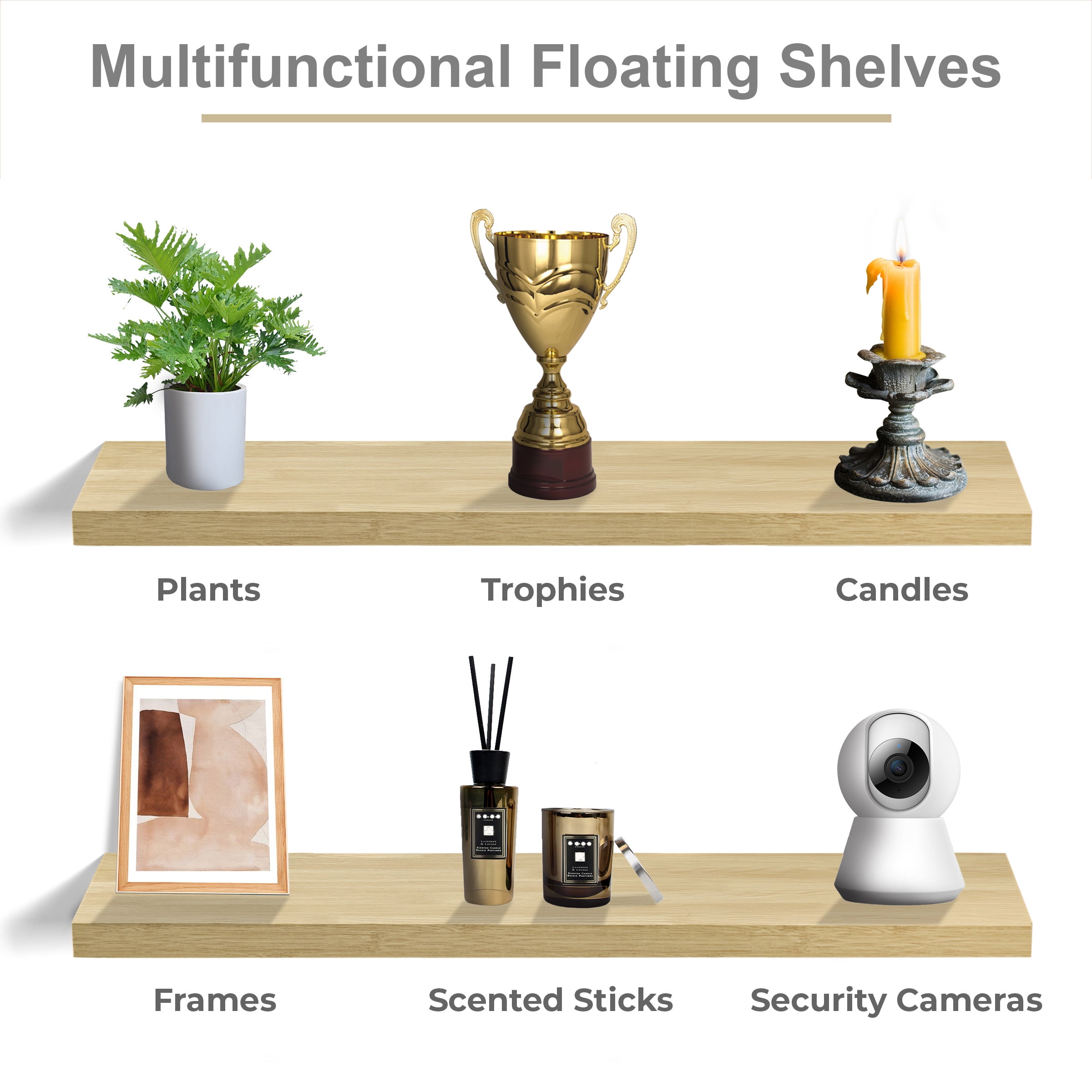 Sorbus Extra Long Floating Rectangle Shelves – 35" L x 9" D x 1.5" H Faux Wood Wall Shelves