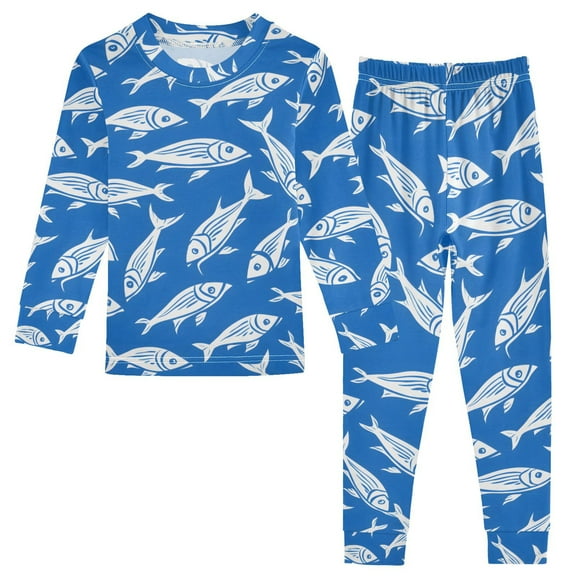 joogoo Fishes 2 Piece Long Sleeve Tee and Pants Cotton Pajama Set 5Y